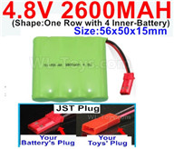 4.8V NiMH Battery Pack-2600mah 4.8 Volt NiMH Battery 2600MAH,With JST Plug-(Shape-One Row with 4 Inner-Battery),4.8V NiMH Battery Pack-2600mah 4.8 Volt NiMH Battery NI-MH Battery 2600MAH,4.8 Volt NiMH Battery