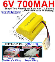 6V RC Battery 6 Volt 700mah Ni-MH Battery) AA-With KET-3P Plug(Solid)-(2X Suare Hole+1X D-Shape Hole,The Middle hole is Red wire-Size-51X42X30mm