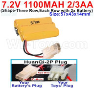 7.2V RC Battery Pack-7.2 Volt 1100MAH 2/3AA Ni-CD Battery-With HuanQi-2P plug(1X Square hole+ 1X D-Shape Hole.The D-Shape Hole is Red Wire)-(Shape-Three Row,Each Row with 2x Battery)-Size-57x43x14mm,7.2V RC Car Battery,7.2V Battery Pack for rc cars,7.2V RC Boat Battery 7.2V RC Battery Pack-7.2 Volt 1100MAH 2/3AA Ni-CD Battery-With HuanQi-2P plug(1X Square hole+ 1X D-Shape Hole.The D-Shape Hole is Red Wire)-(Shape-Three Row,Each Row with 2x Battery)-Size-57x43x14mm,7.2V RC Car Battery,7.2V Battery Pack for rc cars,7.2V RC Boat Battery