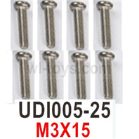 UDI UDI005 Arrow M3X15 machine screws Parts. UDI005-25. Total 8pcs. UDI RC UDI005 RC Boat Spare Accessories.