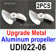 UDI UDI022 parts Metal Propeller for RC Boat. UDI022-06.It is made of the Aluminum metal material. Total 2pcs.UDI RC UDI022 Tylosaurus RC Boat Spare Accessories.