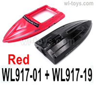 Wltoys WL917 Parts Upper and Bottom Boat Shell cover.WL917-01 + WL917-19.Red Color.Wltoys WL917 RC Boat Spare Accessories.XKS WL917 Jet Ship Accessories.