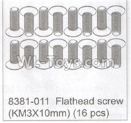 DHK Crosse Parts-Flathead screw(KM3x10mm)-(16pcs) Parts-8381-011,DHK Crosse 8136 RC Car Parts,DHK Hobby Crosse 8136 Parts