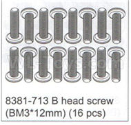 DHK Optimus Parts-B head screw(BM3X12mm)-16pcs Parts-8381-713,DHK Optimus 8383 Parts,DHK Optimus Parts-XL Buggy,DHK Hobby 8383 Parts