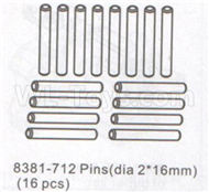 DHK Zombie 8384 Parts-Pins(Dia 2X16mm)(16pcs) Parts-8381-712,DHK Hobby Zombie 8E 8384 RC Truck Parts