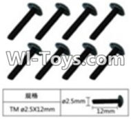 FeiYue FY-02 Spare Parts-60-09 W12070 Inner Hexagon T head machine screws(8pcs)-2.5X12mm,FeiYue FY-02 RC Car Parts,FY02 FY-02 RC Truck Spare parts Accessories,1:12 4WD High Speed Buggy Parts
