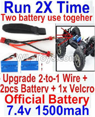 FeiYue FY-11 Spare Parts-45-07 Upgrade 2-to-1 wire and Velcro & 2pcs Battery-Two battery can Be used together,Run 2x Time than usual,FY11 FY-11 RC Racing Car Truck Spare parts Accessories,1:12 4WD High Speed RC Buggy Parts