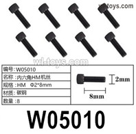 HG P410 Parts W05010 HM2x8mm Hexagon socket HM screws for 1/10 HengGuan P410 Raptor Pickup RC Car Vehicles Model.Total 8pcs.