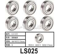 HG P602 Parts-LS025,Rolling bearings-Φ5x8x2.5mm,Total 6pcs,HG P602 1/12 Parts