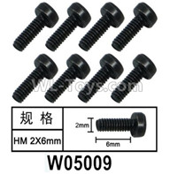 HG P602 Parts-W05009 Screws-2x6mm,Hexagon HM Screws,Total 8pcs,HG P602 1/12 Parts