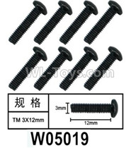 HG P602 Parts-W05019 Screws-3x12mm,Hexagon TM wire TM,Total 8pcs,HG P602 1/12 Parts