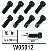 HG P602 Parts-W05012 Screws-2.5x6mm,Hexagon HM Screws,Total 8pcs,HG P602 1/12 Parts