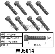 HG P602 Parts-W05014 Screws-3x8mm,Hexagon HM Screws,Total 8pcs,HG P602 1/12 Parts