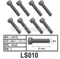HG P602 Parts-LS010 Screws-3x6mm,Hexagon HM Screws,Total 8pcs,HG P602 1/12 Parts