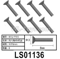 HG P602 Parts-P001 Screws-3x8mm,Hexagon KM Screws,Total 8pcs,HG P602 1/12 Parts