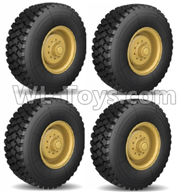 HG P803A 8ASS-115 US. Military truck Parts.Main Wheel unit(4 Set)-R110 All Terrain tyers-Yellow or Green color.HG RC Models HEMTT 8X8 M983 US Army Military Vehicle Spare Accessories.