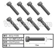 HG P803A 8012-P008 Parts.Inner-Hexagon Cup Head TB screws. Total 8pcs. The size is Φ2.5X12mm.HG RC Models HEMTT 8X8 M983 US Army Military Vehicle Spare Accessories.