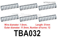 HG P806 Parts Suspension damping spring (hard). TBA032. Wire diameter is 1.6mm, length is 51mm, outer diameter is 11.9mm, The number of turns is 12.HG P806 TRASPED Semi Trailer Parts,HG P806 1/12 Truck Parts