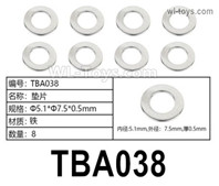 HG P806 Parts Gasket. TBA038. The size is Φ5.1xΦ7.5x0.5mm. Total 8pcs.HG P806 TRASPED Semi Trailer Parts,HG P806 1/12 Truck Parts