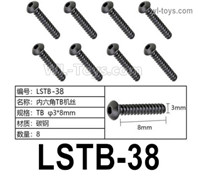 HG P806 Parts LSTB-38. Hexagon socket TB screws.TB Φ3x8mm. Total 8pcs.HG P806 TRASPED Semi Trailer Parts,HG P806 1/12 Truck Parts