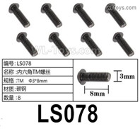 HG P806 Parts LS078. Hexagon socket TM screws. TM Φ3x8mm. Total 8pcs.HG P806 TRASPED Semi Trailer Parts,HG P806 1/12 Truck Parts