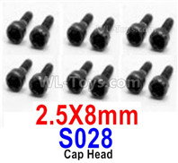 HBX 12895 Cap Head Screws, The size is 2.5x 8mm, Cap Head Self Tapping Screws. Total 12pcs. The replace accessories number is S032