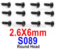 HBX 12895 Round Head Screws, The size is 2.6x6mm, Round Head Self Tapping Screws. Total 12pcs. The replace accessories number is S089