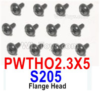 HBX 12895 Flange Head Screws, The size is PWTHO 2.3x5mm, Flange Head Self Tapping Screws. Total 12pcs. The replace accessories number is S205