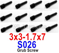 HBX 12895 Grub Screws. The size is 3X3MM-1.7X7mm. Total 12pcs. The replace accessories number is S026