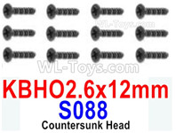 HBX 12895 Countersunk Head Screws, The size is KBHO 2.6x12mm, Countersunk Head Self Tapping Screws. Total 12pcs. The replace accessories number is S088