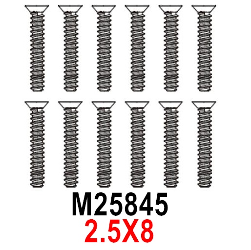 MJX Hyper Go 16207 Screws Parts M25845 Countersunk Head Screws with flat tail.2.5X8.Total 12pcs.MJX 16207 1/16 RC Car Replacement Accesories.