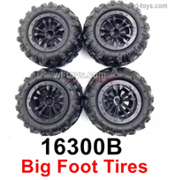 MJX Hyper Go 16208 Parts 16300B Wheel Tires.4pcs Big Foot Tires.MJX 16207 1/16 RC Car Replacement Accesories.