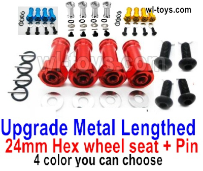 MJX Hyper Go 16209 16210 Upgrade Metal Lengthed 24mm Hex wheel seat with pin.Total 4 set.4 Color you can choose.MJX 16209 162101/16 RC Car Replacement Accesories.