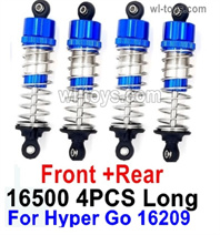 MJX Hyper Go 16209 Parts 16500 shock absorber.Blue Color.Total 4pcs Long Damper. Front and Rear.It can only be used for the MJX 16209 RC Truck