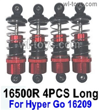MJX Hyper Go 16209 Parts 16500R shock absorber.Red Color.Total 4pcs Long Damper. Front and Rear.It can only be used for the MJX 16209 RC Truck