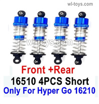 MJX Hyper Go 16210 Parts 16510 shock absorber.Blue Color.Total 4pcs Short Damper. Front and Rear.It can only be used for the MJX 16210 RC Truck