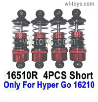 MJX Hyper Go 16210 Parts 16510R shock absorber.Red Color.Total 4pcs Short Damper. Front and Rear.It can only be used for the MJX 16210 RC Truck