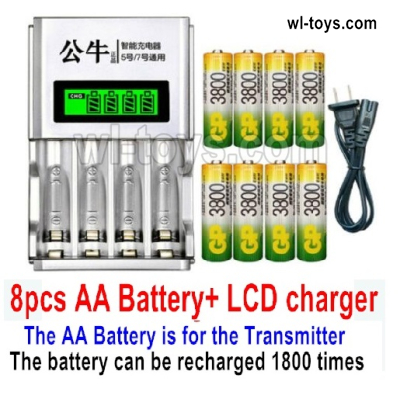 MJX Hyper Go 16209 16210 Parts 8pcs Rechargeable AA battery and LCD Charger for the Transmitter.MJX 16209 162101/16 RC Car Replacement Accesories.