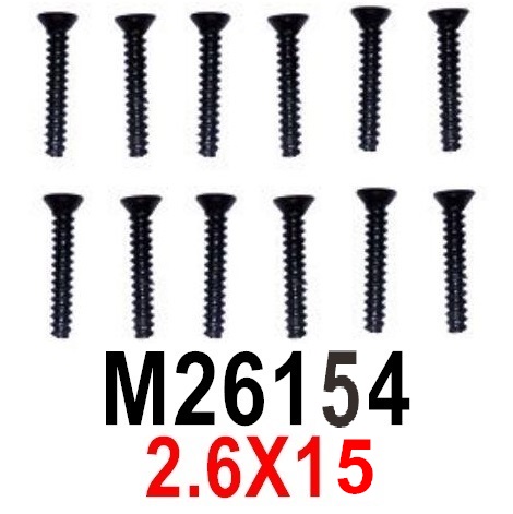 MJX Hyper Go 16209 16210 Screws Parts M26154 Countersunk Head Screws with flat tail.2.6X15.Total 12pcs.MJX 16209 162101/16 RC Car Replacement Accesories.