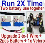 PXtoys 9301 Spare parts-32-03 Upgrade 2-to-1 wire and Velcro & 2pcs 1100mah Battery-Two battery can use together,Run 2x Time than usual,PXtoys 9301 RC Car Parts,PXtoys 9301 RC Truck Spare parts Accessories,1:18 4WD High Speed Buggy Parts