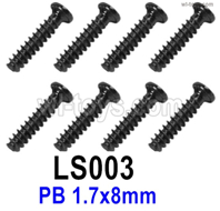 SG 2801 SG2801 Screws Parts LS003 Screws.Phillips Round Head Self-tapping screws.PB 1.7x8mm.Total 8pcs.SG 1/28 Car Parts.