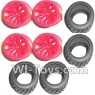 Subotech BG1504 Big Wheel Hub and Trire Lether(Each 4pcs)-Red,Subotech BG1504 RC Car Spare parts Accessories,1:16 2WD BG1504 RC Racing Car parts,High Speed Drifting Buggy Parts