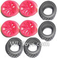 Subotech BG1505 Big Wheel Hub and Trire Lether(Each 4pcs)-Red,Subotech BG1505 RC Car Spare parts Accessories,1:16 2WD BG1505 RC Racing Car parts,High Speed Drifting Buggy Parts