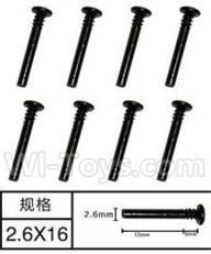 SuBotech BG1509 WLS014 Half Tooth Screws(8pcs)-M2.6X16,Subotech BG1509 RC Car Spare parts Accessories,1:12 4WD BG1509 RC Racing Car parts,High Speed Drifting Buggy Parts