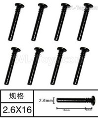 Subotech BG1525 Half Tooth Screws. WLS014. The size is M2.6X16. Total 8pcs.