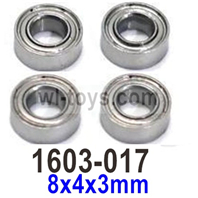 UDIRC 1603 Parts Ball Bearings.The kit number is 1601-017.The size is8x4x3mm. Total includes 4pcs., UDIRC 1/16 RC Rally Car Replacement Accesories.