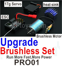 UDIRC 1607 Parts Upgrade Brushless set.The kit number is PRO01, The running speed is about 45km to 50km per hour. It include the Brushless motor,Brushless ESC Board ,Servo ,Motor heat sink.