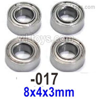 UDIRC 1608 Parts Ball Bearings.The kit number is 1601-017.The size is 8x4x3mm. Total includes 4pcs., UDI RC 1/16 RC Rally Car Replacement Accesories.