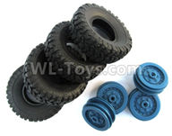 WPL B-36 B36 URAL-4360 Spare Parts-02-02 Official Tire Lether(4pcs)+ Official wheel hub(4pcs)-Blue,WPL B-36 B36 RC Car Parts,WPL Parts,WPL B-36 B36 RC Military Truck Spare parts Accessories,WPL 6X6 1:16 Off-road Truck Parts