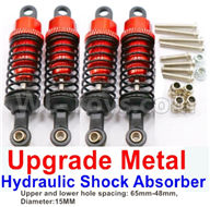 WPL C14 C-14 Hercules Parts-11-11 Upgrade Metal Hydraulic Shock Absorber-Red(4pcs)-Upper and lower hole spacing:65mm-48mm,diameter:15MMWPL C14 C-14 RC Car Parts,WPL Hercules Parts,WPL C14 C-14 RC Military Truck Spare parts Accessories,WPL 4X4 1:16 Off-road Truck Parts